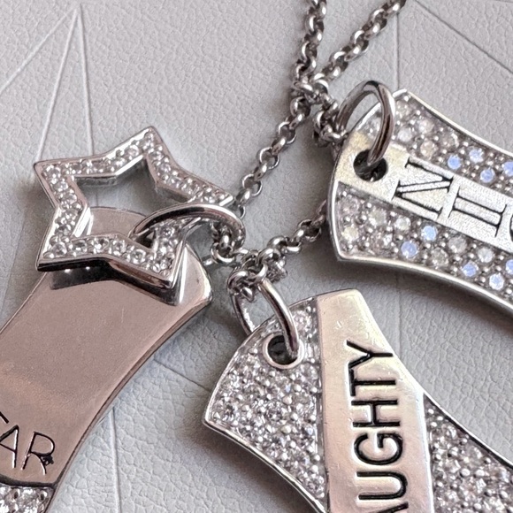 โจ Stunning Edgy .925 Sterling Silver Star Nice Naughty Dog Tag Necklace - Picture 16 of 16